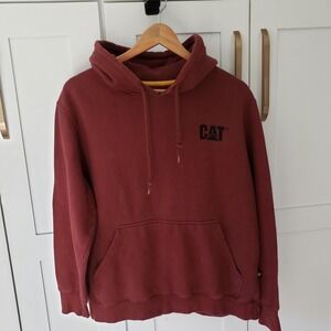 CAT Caterpillar Hoodie Mens M Burgundy Red Pullover Workwear Sweatshirt Utility